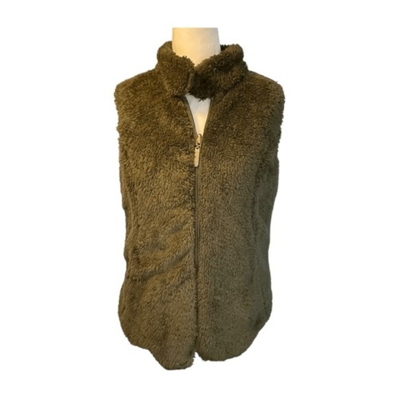 Tweeds Quilted Puffer Vest Chocolate Brown Sherpa Fleece Reversible Sleeveless S - Picture 3 of 8